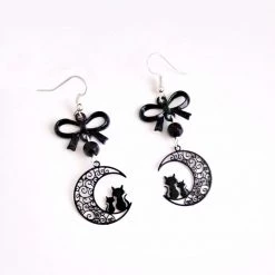 Cradle Of Goth Black Moon And Cats Earrings
