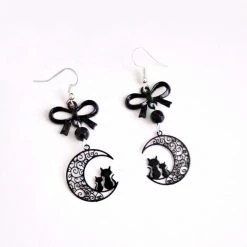 Cradle Of Goth Black Moon And Cats Earrings