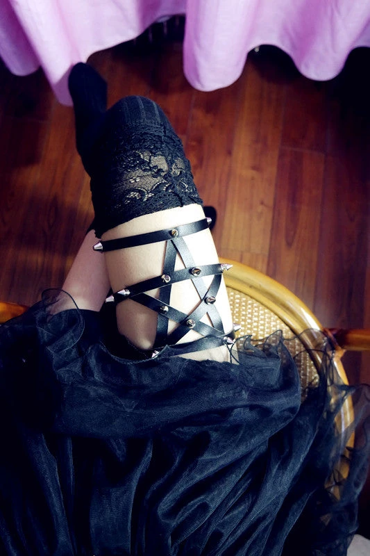 Cradle Of Goth GARTERS Spiked Pentagram Garter 5 Cradle Of Goth GARTERS Spiked Pentagram Garter