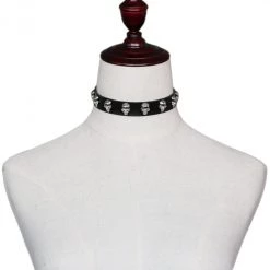 Cradle Of Goth Vegan Leather Choker With Skulls
