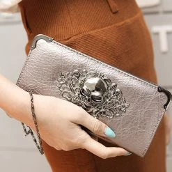 Cradle Of Goth Grinning Skull Long Wallet (Vegan Leather) WALLETS