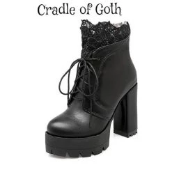 Cradle Of Goth Lady Lace Boots (Handmade, Vegan) SHOES