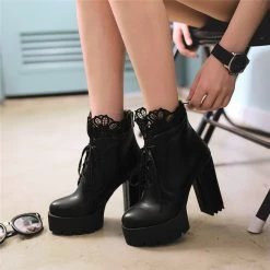 Cradle Of Goth Lady Lace Boots (Handmade, Vegan) SHOES
