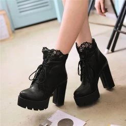 Cradle Of Goth Lady Lace Boots (Handmade, Vegan) SHOES