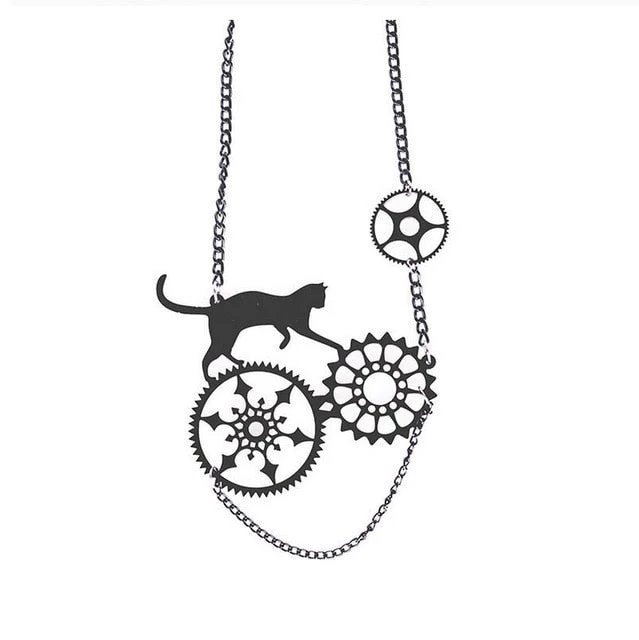 Cradle Of Goth Cat Gears Necklace 3 Cradle Of Goth Cat Gears Necklace
