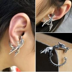 Cradle Of Goth Clingy Dragon Silver Earrings